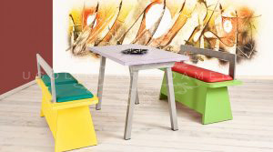 Set panche in laminato e acciaio verniciato grigio alluminio