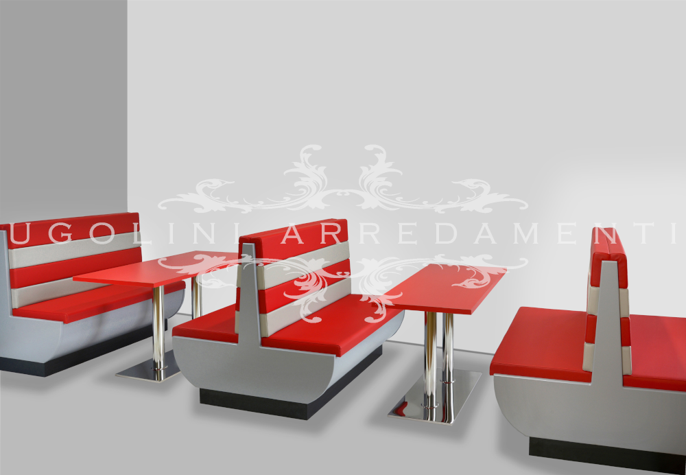 Set tavolo panche Moderno-America185-panoramica-Panca imbottita laccata