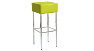 Sgabello di campionatura con gambe in metallo cromato lucido e sedile rivestito in ecopelle